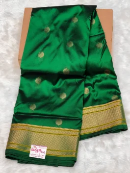 Semi Silk Kadiyal Paithani Bottle Green A01