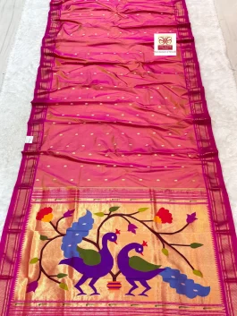 Pure Silk Big Peacock Pallu Handloom Yeola Paithani Dual Tone Aboli D10