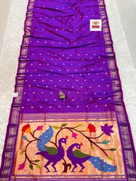 Pure Silk Big Peacock Pallu Handloom Yeola Paithani Magenta D10