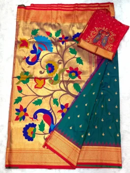 Pooja Kalanjali Paithani With Work Designer Blouse L11