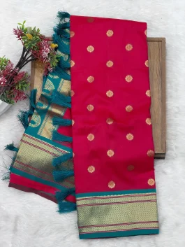 Kasturi Maharani Red Pink Paithani S11