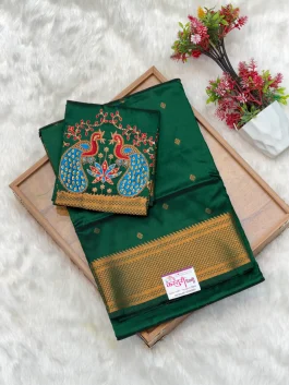 Sanjana Aariwork Bottle Green Saree Q11