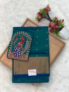 Sanjana Aariwork Morphankhi Saree Q11