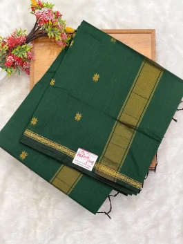 Maheshawari Cotton Bottle Green Saree U11