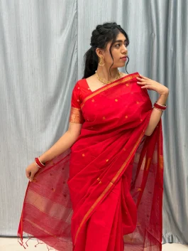 Maheshawari Cotton Red Saree U11