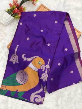 Maheshwari Jamdhani Pallu Brinjal Saree V11