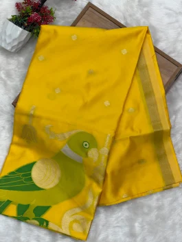 Maheshwari Jamdhani Pallu Yellow Saree v11