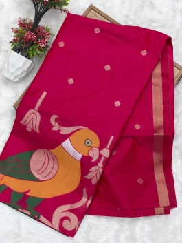 Maheshwari Jamdhani Pallu Red Pink Saree V11