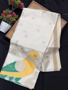 Maheshwari Jamdhani Pallu White Saree V11