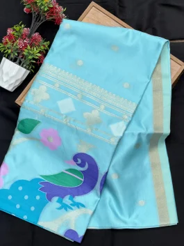 Maheshwari Jamdhani Pallu Powder Blue Saree V11