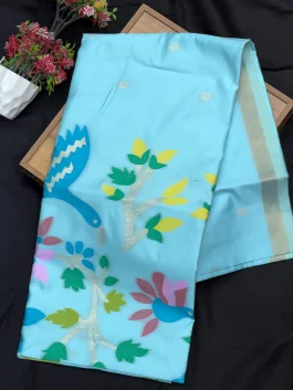 Maheshwari Jamdhani Pallu Powder blue Saree V11