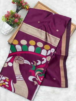 Maheshwari Jamdhani Pallu Wine Saree V11