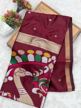 Maheshwari Jamdhani Pallu Maroon Saree V11