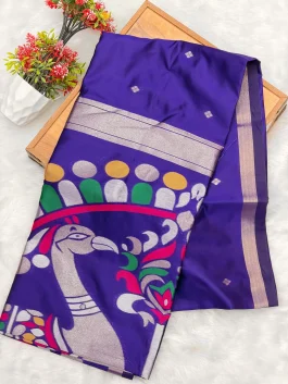 Maheshwari Jamdhani Pallu Violet Saree V11