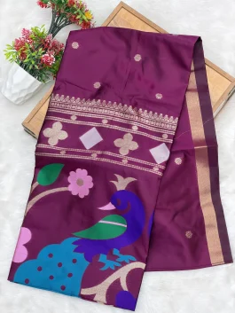 Maheshwari Jamdhani Pallu Wine Saree V11
