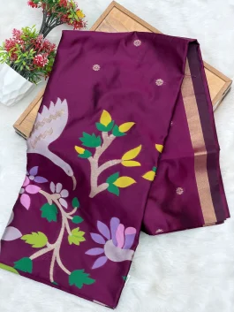 Maheshwari Jamdhani Pallu Wine Saree V11