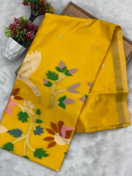 Maheshwari Jamdhani Pallu Yellow Saree V11
