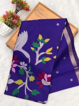 Maheshwari Jamdhani Pallu Violet Saree V11