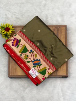 Brocade Premium Soft Silk Chutney Paithani A12