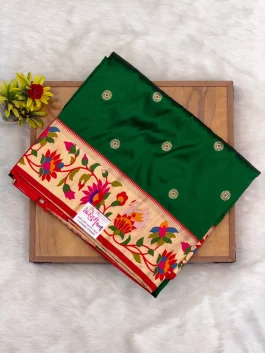 Brocade Premium Soft Silk Bottle Green Paithani A12