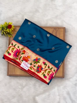 Brocade Premium Soft Silk Carbon Blue Paithani A12