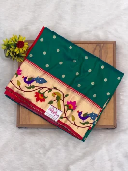 Brocade Premium Soft Silk Rama Green Paithani A12