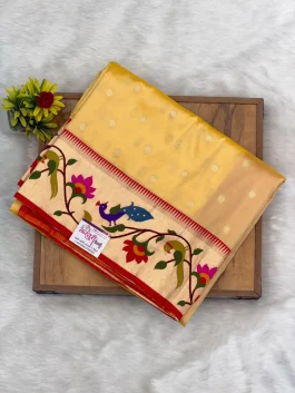 Brocade Premium Soft Silk Golden Yellow Paithani A12