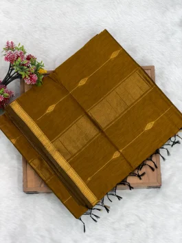 Maheshwari Cotton Mustard Brown Saree U11