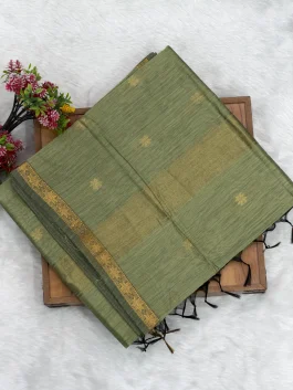 Maheshwari Cotton Olive Green Saree U11