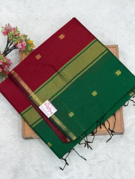 Maheshwari Cotton Maroon & Green Saree U11