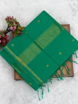 Maheshwari Cotton Parrot Green Saree U11