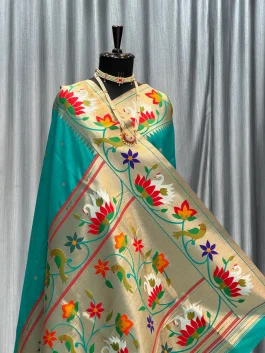 Soft Silk Swan Border Paithani Rama Green H12