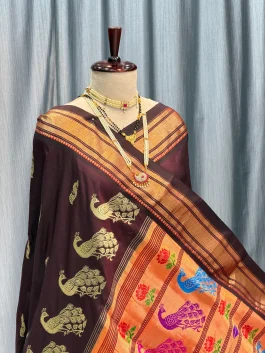 Pure Silk Tissue Pallu Paithani Dark Chocolaty B12