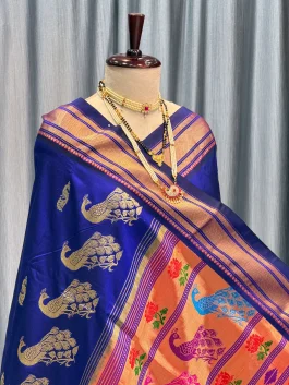 Pure Silk Tissue Pallu Paithani Royal Blue B12