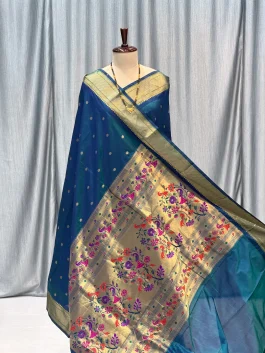Pure Silk Kalanjali Paithani Powerloom Dhupchav Morpankhi L12