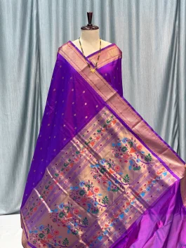 Pure Silk Kalanjali Paithani Powerloom Brinjal L12