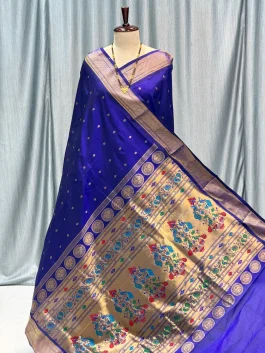 Pure Silk Kalanjali Paithani Powerloom Royal Blue L12