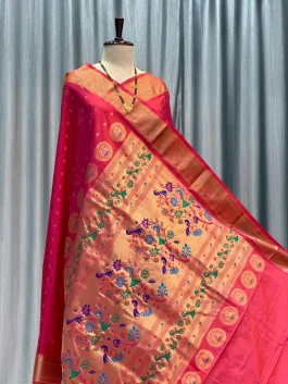 Pure Silk Kalanjali Paithani Powerloom Red Pink L12