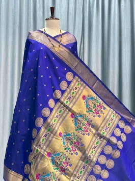 Pure Silk Kalanjali Paithani Powerloom Royal Blue L12
