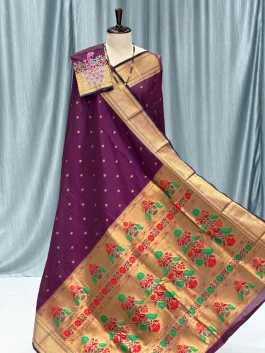 Janhavi Aariwork Paithani Wine M12