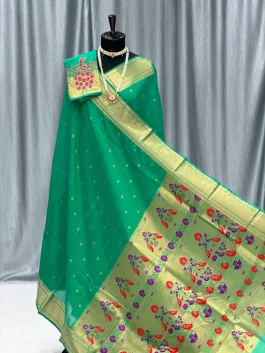 Janhavi Aariwork Paithani Light Green M12