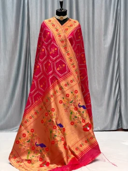 Soft Bandhani/ Patola Saree Red Pink R12