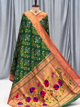 Soft Bandhani / Patola Saree Dark Green R12
