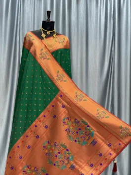 Sejal Diamond Work Paithani Green T12
