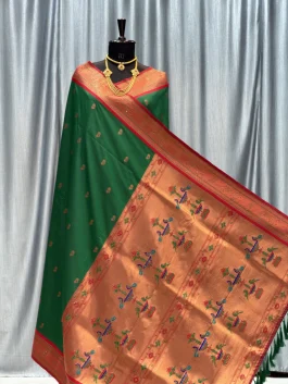 Sejal Diamond Work Paithani Green T12