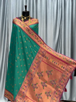 Sejal Diamond Work Paithani Sea Green T12