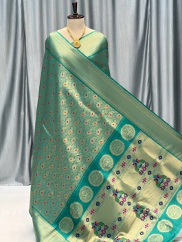 Soft Silk Maharani Brocade Paithani Teal Green W12