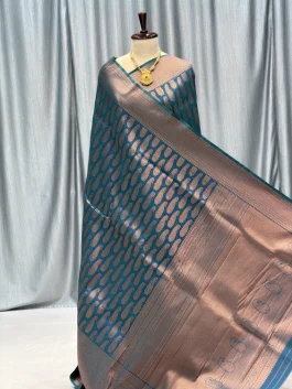 Soft Silk Kanchipuram Copper Work Paithani Morpankhi X12