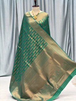 Soft Silk Kanchipuram Copper Work Paithani Rama Green X12