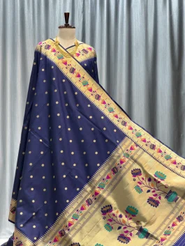 Soft Silk Lotus Paithani Neavy Blue Y12